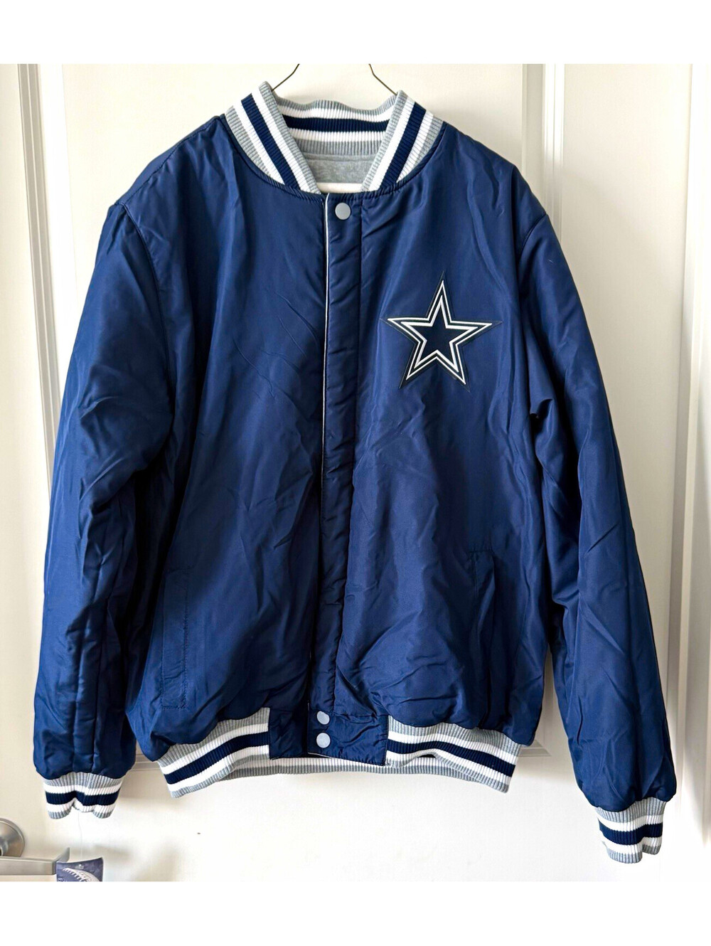 Dallas Cowboys NWT NFL JH Design Reversible Bomber Jacket Mens Large Poly/Fleece